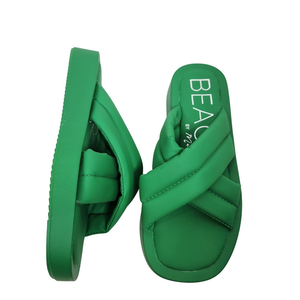 BEACH By Matisse Piper Sandals Womens 7 Green Padded Cross Strap Slide Shoes